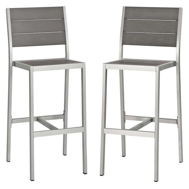 Modway Shore Outdoor Patio Aluminum Set of 2 Armless Bar Stool in Silver Gray image number 0