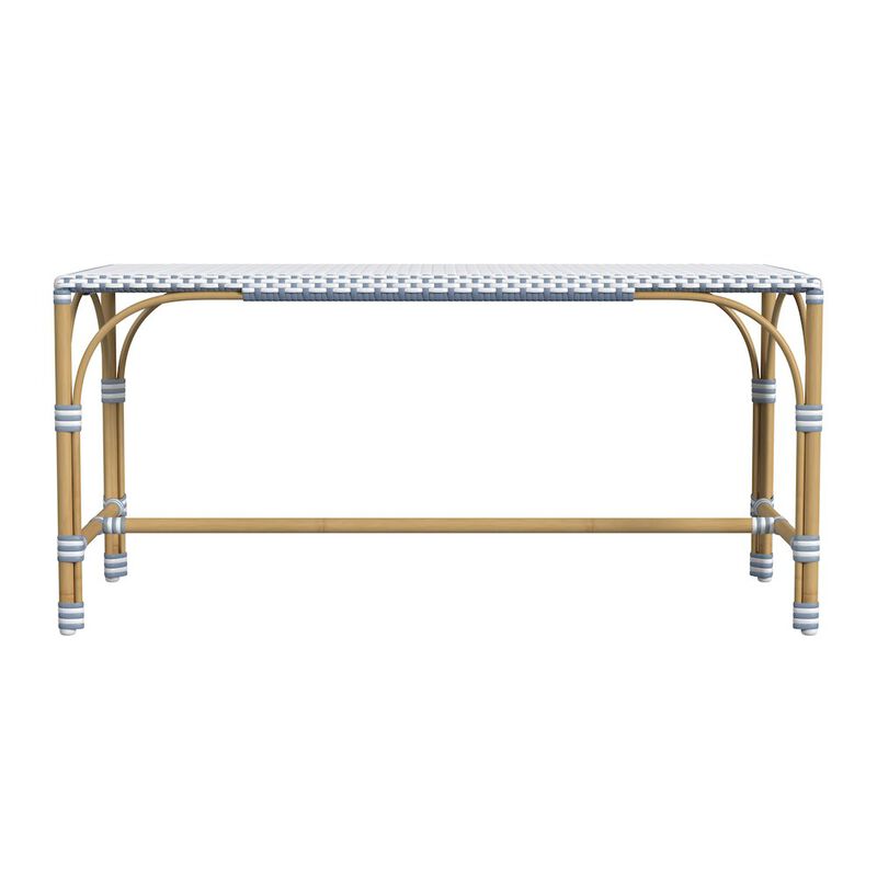 Butler Specialty Tobias 40 in. W Outdoor Rectangular Rattan Dining Bench, White and Sky Blue Dot