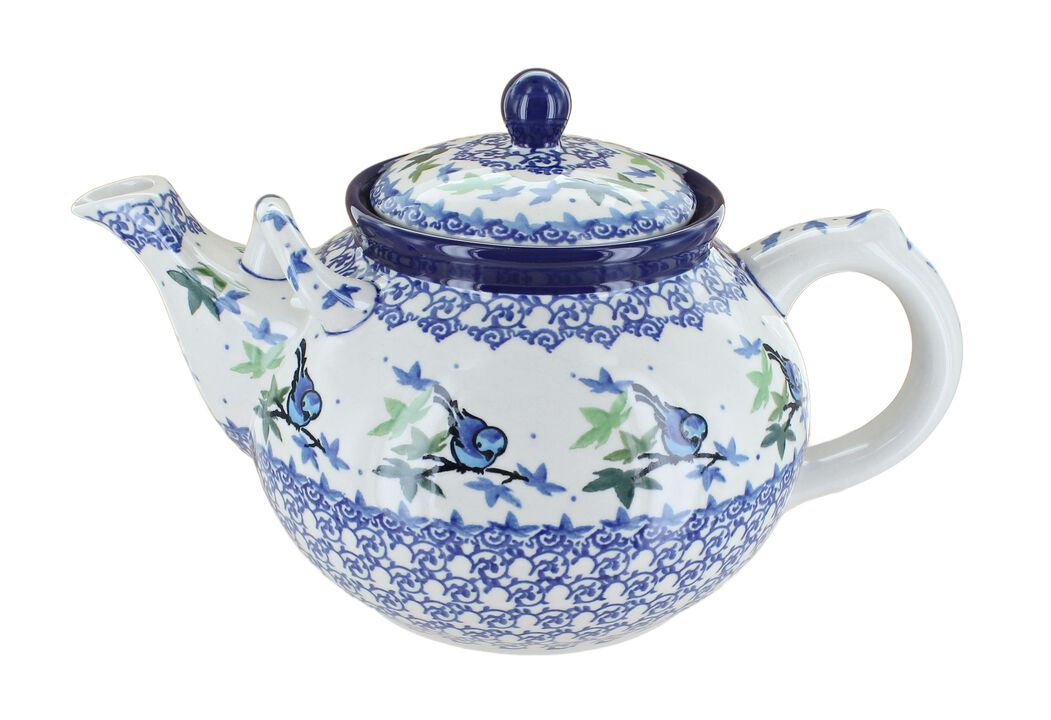Blue Rose Polish Pottery Peacock Feather Large Teapot