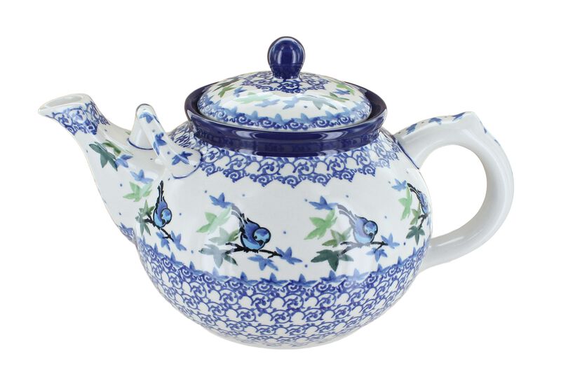 Blue Rose Polish Pottery Peacock Feather Large Teapot