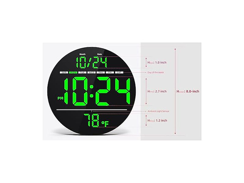 Digital Wall Clock Large LED Date Temperature Auto Brightness Small PLUG IN Room image number 2