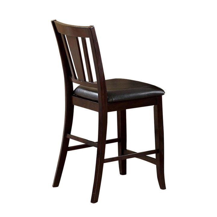 25 Inch Wood Dining Chair, Slatted Back, Leather Seats, Set of 2, Brown-Benzara