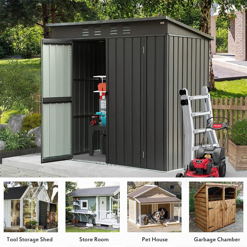 CLIHOME 6x4Ft Outdoor Storage Shed,with Sloping Roof Galvanized Steel Frame Backyard Tool Storage Room image number 5