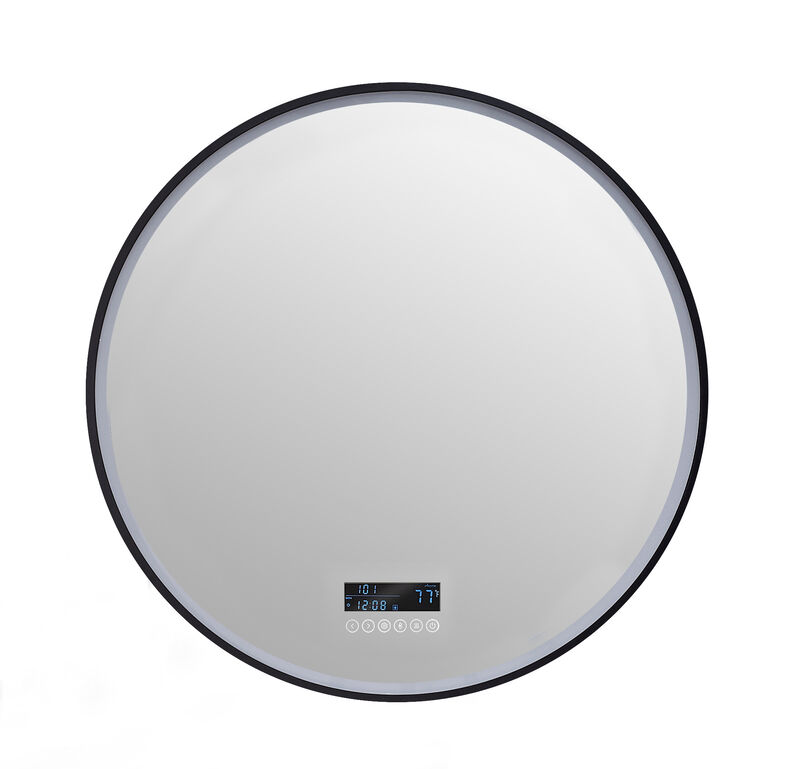 CIRQUE 30 in. Round LED Black Framed Mirror with Bluetooth, Defogger, and Digital Display