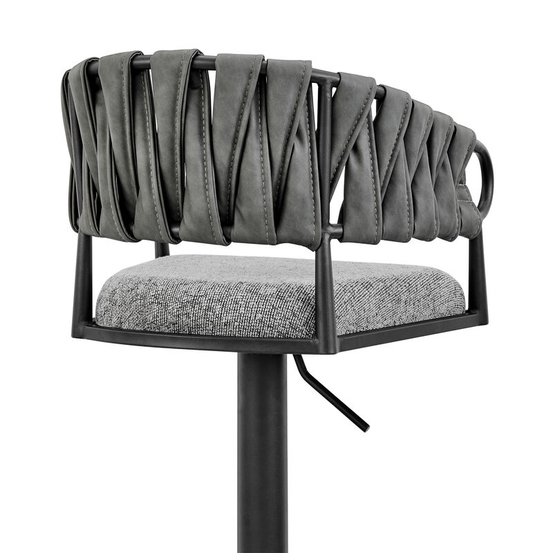 Silabe Adjustable or Stool in Black Metal with Grey Fabric and Faux Leather