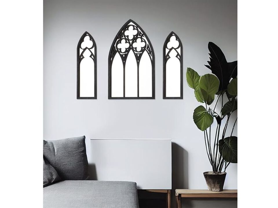 Gothic Mirror Set – 3 Cathedral Arch Rustic Wall Decor