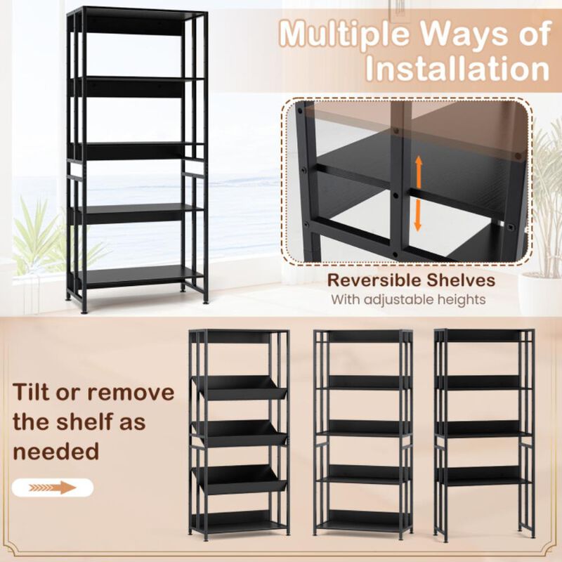Hivvago 5-Tier Bookshelf with Adjustable and Tiltable Shelves