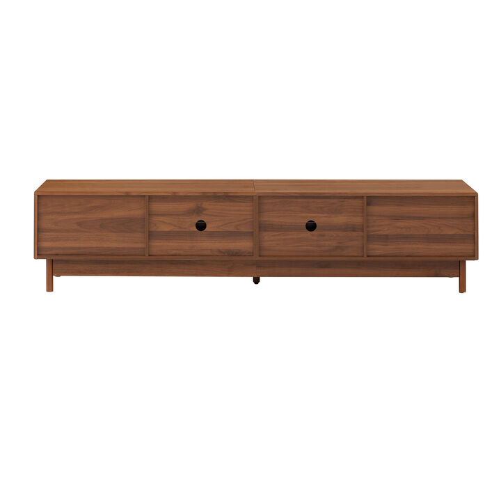 Merax TV Cabinet with Fluted Glass Drawers, Visible Storage, Family-Friendly Rounded Corners