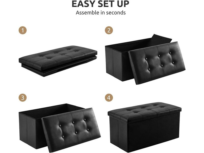 YOUDENOVA Faux Leather Black Footrest with Foam Padded Seat