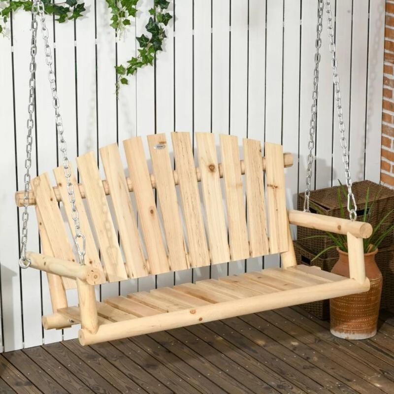 Hivvago Natural Wooden 2-Seater Hanging Outdoor Porch Swing