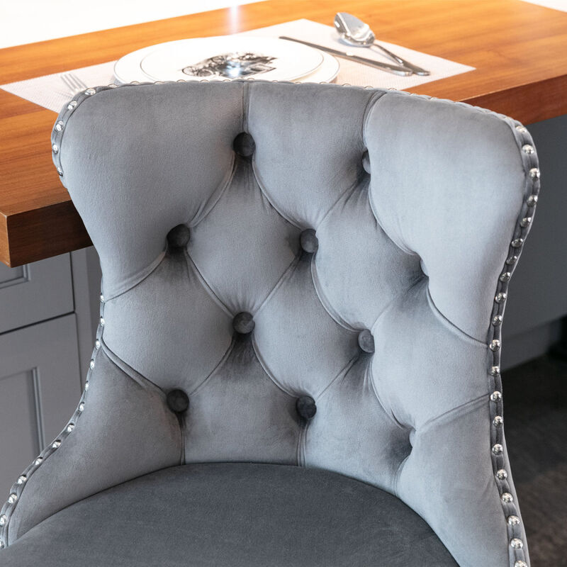 Streamdale Gray Swivel Velvet Bar Stools (Set of 2) image number 8