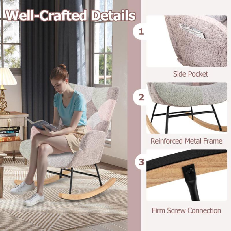 Nursery Rocking Chair with Ergonomic Armrests and High Backrest image number 6