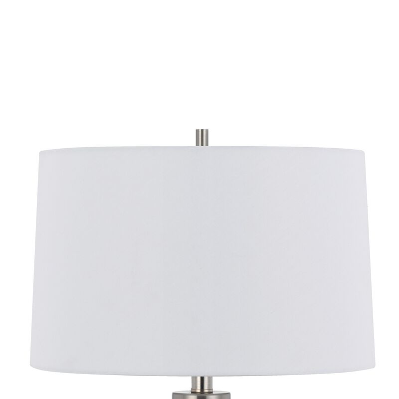 Maci 29 Inch Table Lamp, Accent Crackled Clear Glass, White Drum Shade - Benzara