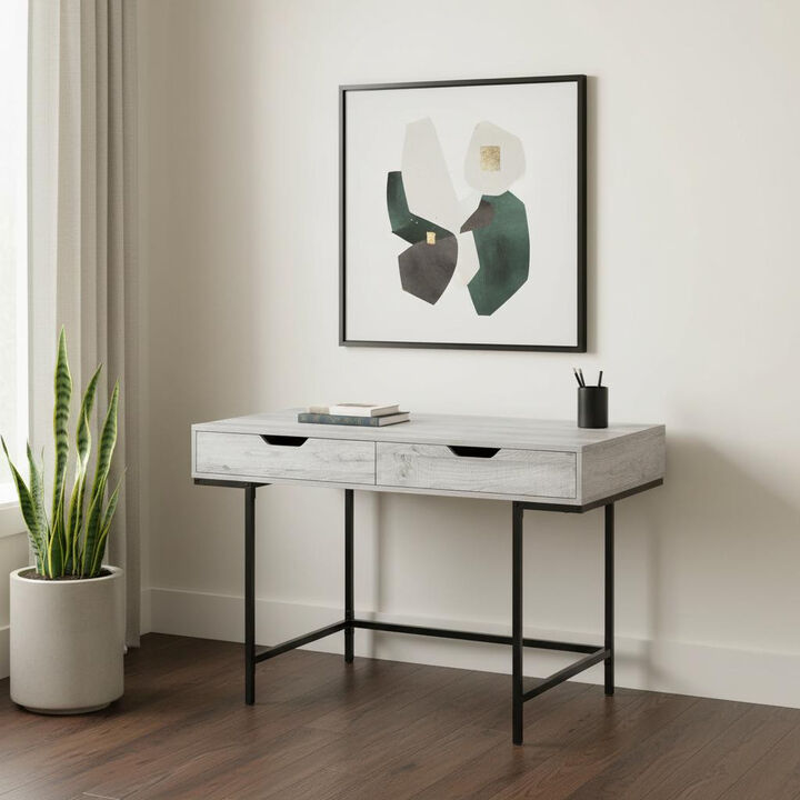 HomeRoots 47" Gray and Black Wood and Metal H-Shape Computer Desk With Two Drawers
