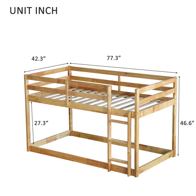Whisen Twin over Twin Solid Rubber Wood Low-Profile Bunk Bed with Integrated Ladder and Reinforced Slat Platform image number 9