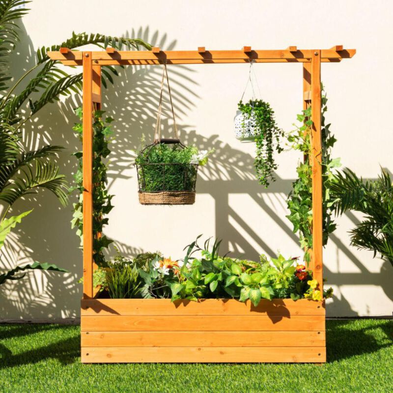Hivvago Raised Garden Bed with Trellis or Climbing Plant and Pot Hanging