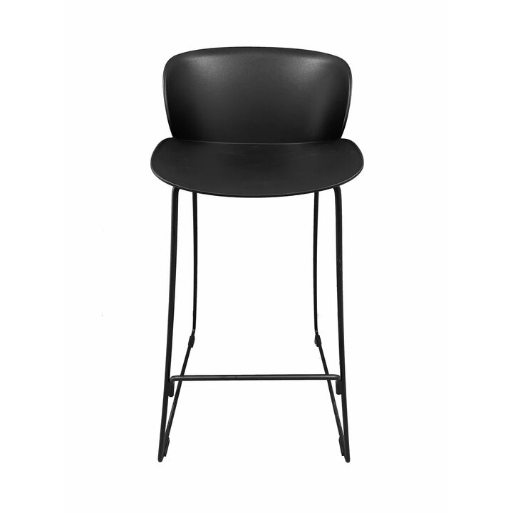 Sia 30 Inch Barstool Chair Set of 2, Black Seat and Back, Metal Base - Benzara