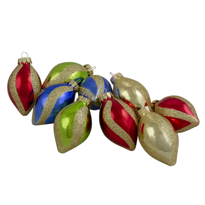 9ct Vibrantly Colored 2-Finish Swirls Glass Christmas Finial Ornaments 2"