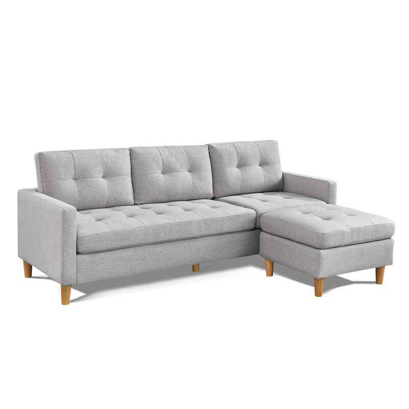 OS Home and Office Furniture Two Piece Upholstered Tufted L Shaped Sectional with Ottoman in Light Grey image number 0
