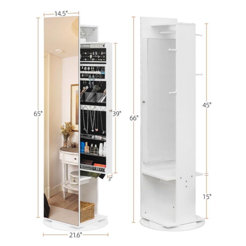 Jewelry Armoire with Full-Length Mirror, 360&deg; Rotating, Large Capacity Organizer & Lockable Storage image number 5