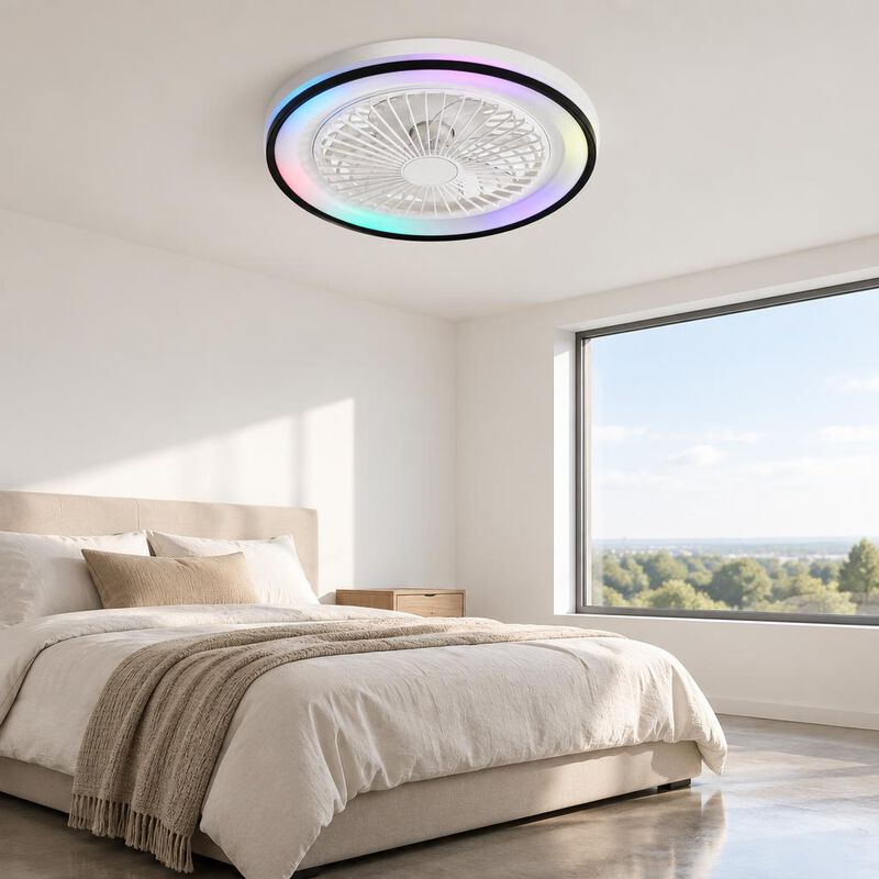 ELEMENT ACE 19 Inch Bladeless RGB Dimmable LED Enclosed Ceiling Fan with Light Flush Mount 6 Speed Remote for Bedroom Home Office image number 3