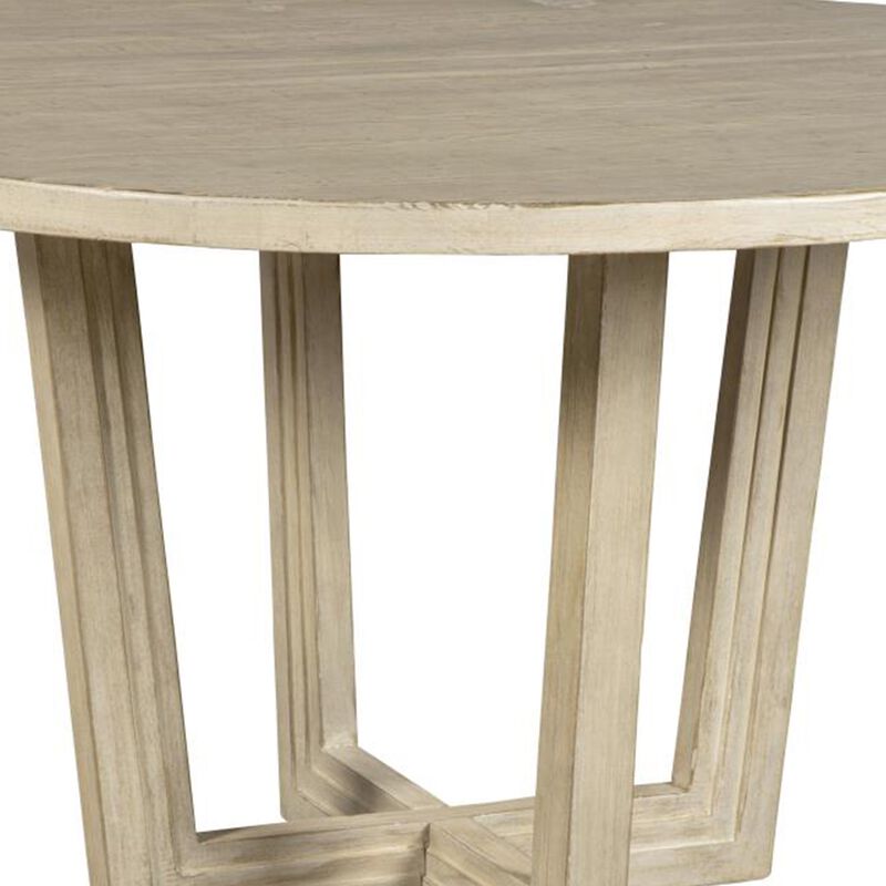 Lasa Dining Table, 54 Inch Round Pine Wood Top, Whitewash Cross Base - Benzara