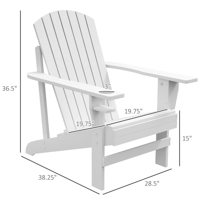Outsunny Wooden Adirondack Chair, Outdoor Patio Lawn Chair with Cup Holder, Weather Resistant Lawn Furniture, Classic Lounge for Deck, Garden, Backyard, Fire Pit, White