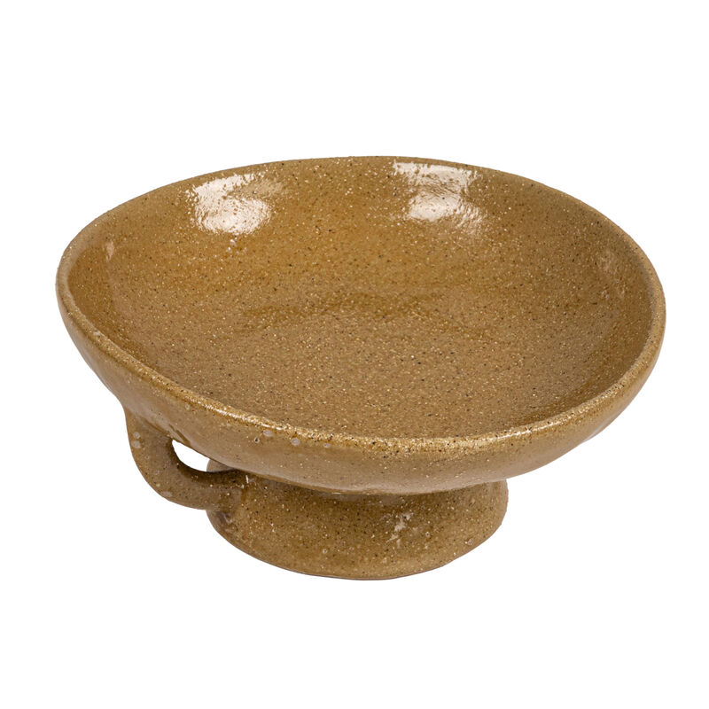 Stoneware Footed Pedestal Bowl with Handles, Reactive Glaze, Taupe image number 0