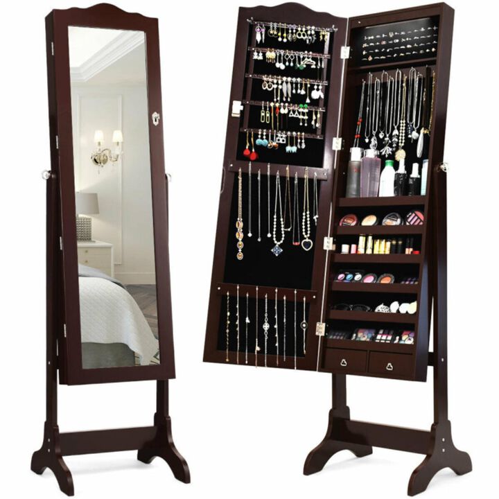 Hivvago 14 LED Jewelry Armoire Cabinet with Full Length Mirror and 4 Tilting Angles