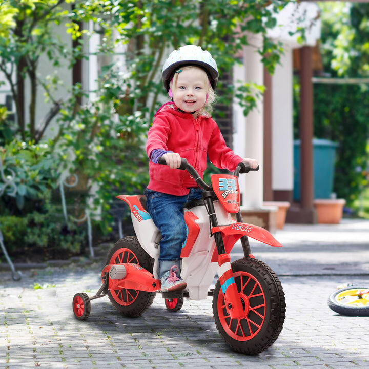 BreeBe 12V Kids Motorcycle w/ Treaded Tires, 5mph Top Speed Electric Bike for Kids, Ride On Motorcycle w/ Training Wheels, Battery Charger, Spring Suspension