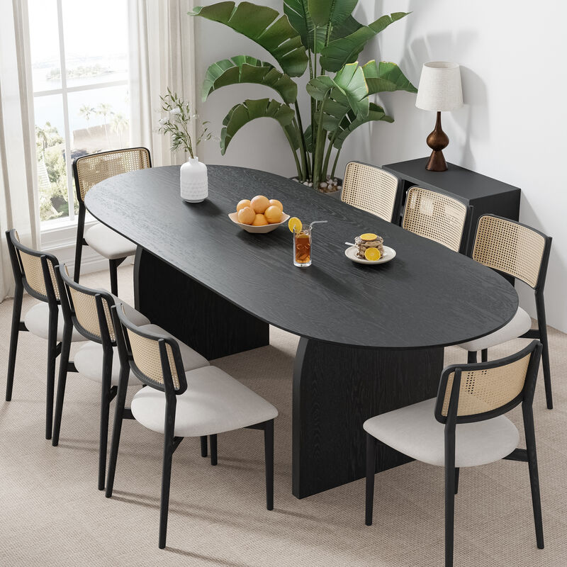 79 Inch Wooden Oval Black Dining Table Seats 4-6 People, Suitable for Living Room and Dining Room