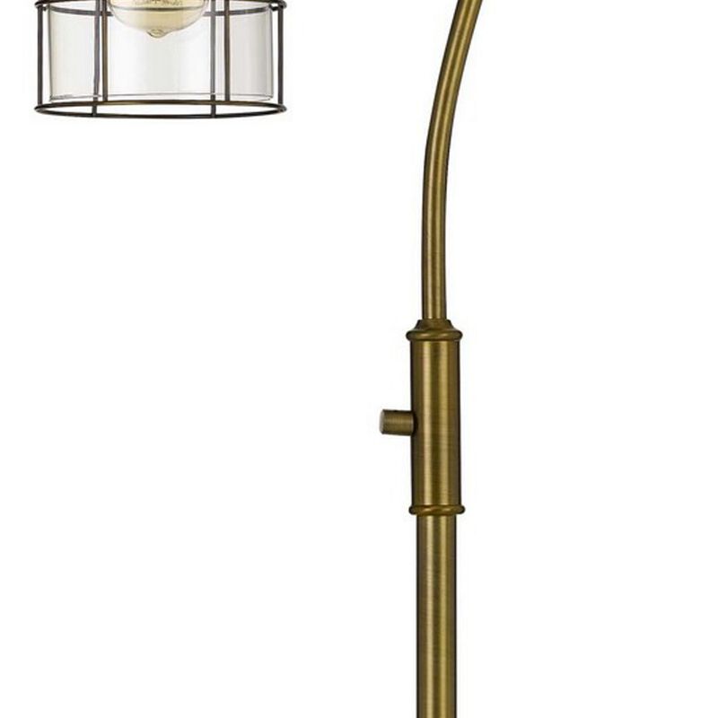 60 Inch Metal Downbridge Design Floor Lamp with Caged Shade, Antique Brass-Benzara image number 3