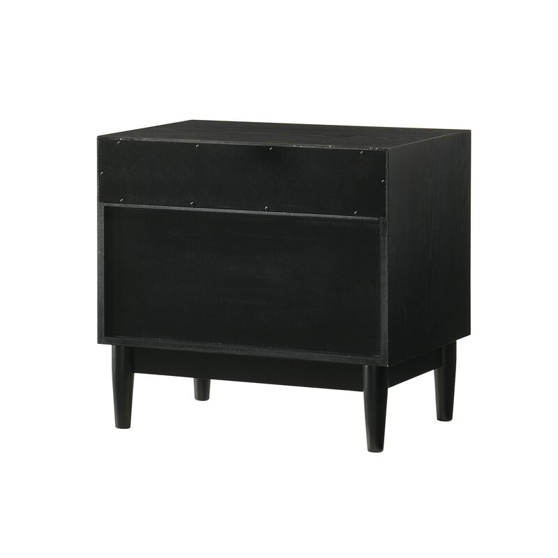 Mian 23 Inch Nightstand, 2 Drawer, Linear Undercut Handles, Wood, Black - Benzara