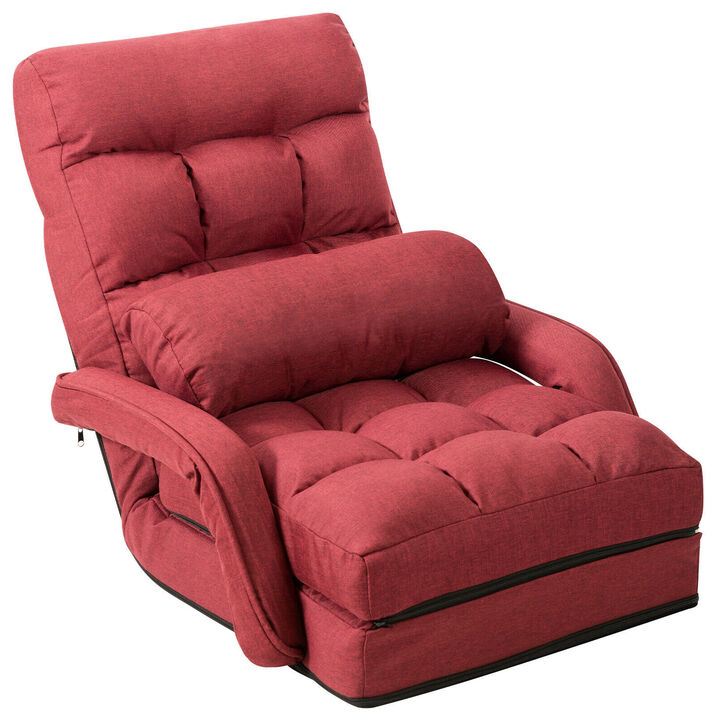 Folding Lazy Floor Chair Sofa with Armrests and Pillow