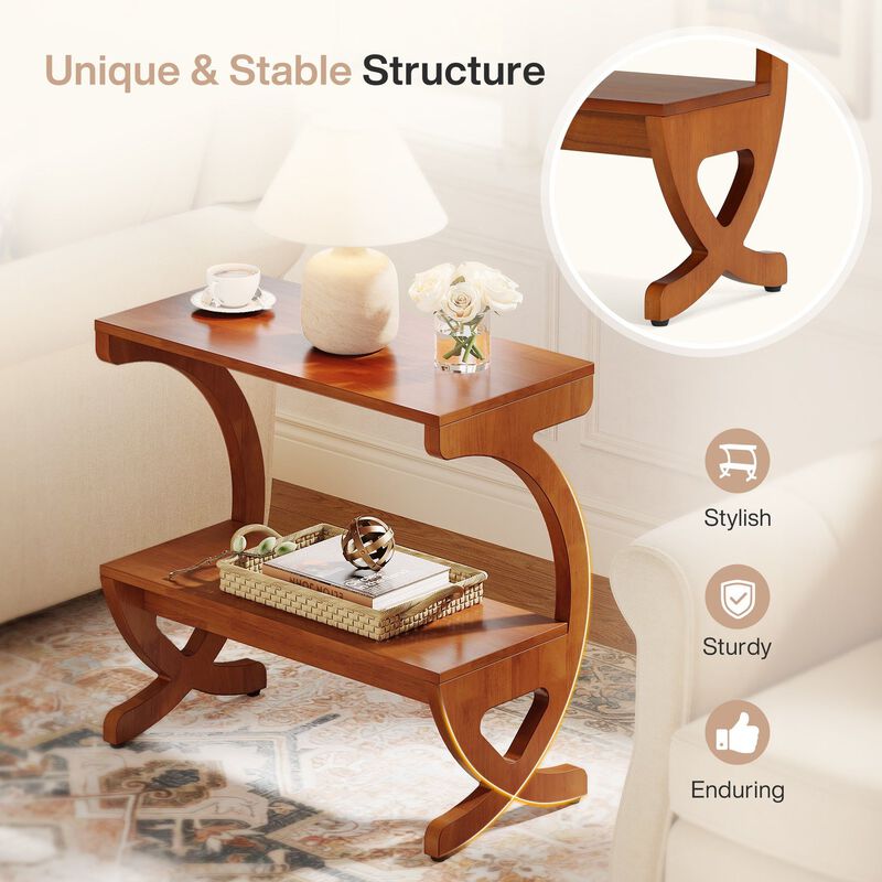 Narrow Solid Wood 2-Tier Side Table with Storage Shelf, End Table image number 3