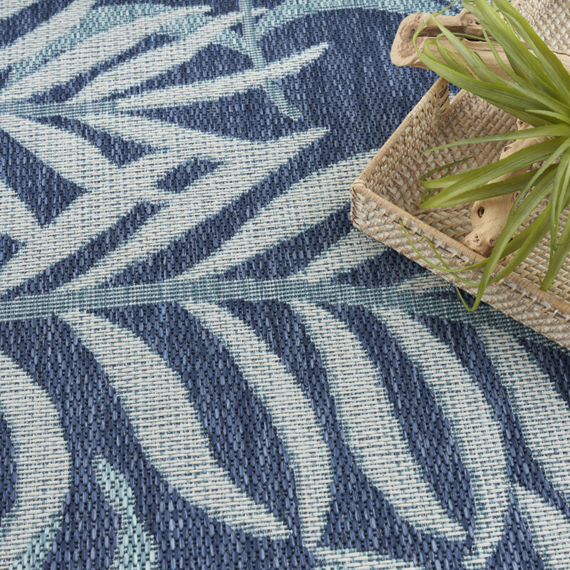 HomeRoots 6' X 9' Navy Blue And Ivory Palm Leaf Indoor Outdoor Area Rug image number 3