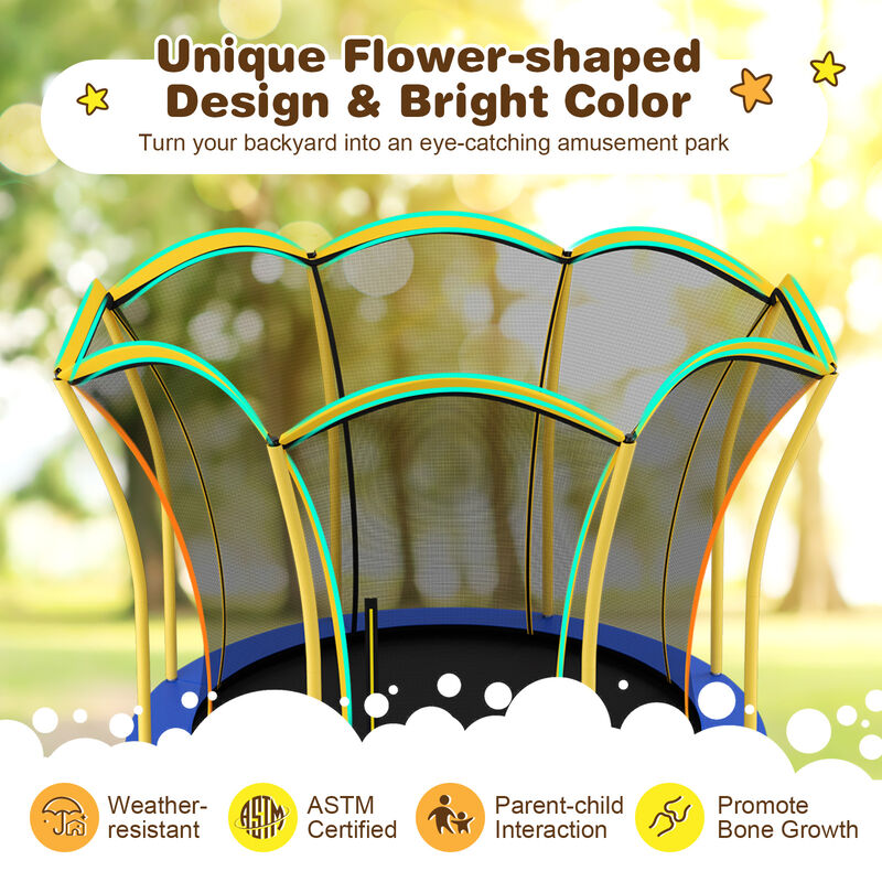Flower-Shaped Trampoline 96", Outdoor Jumper with Enclosure Net image number 4