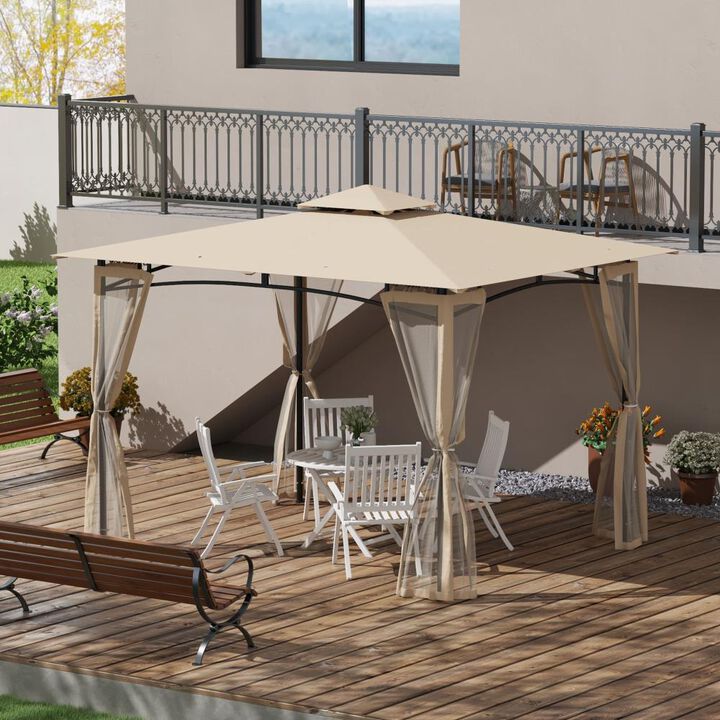 Hivvago 10x12 Double Roof Gazebo with Mesh Sidewalls