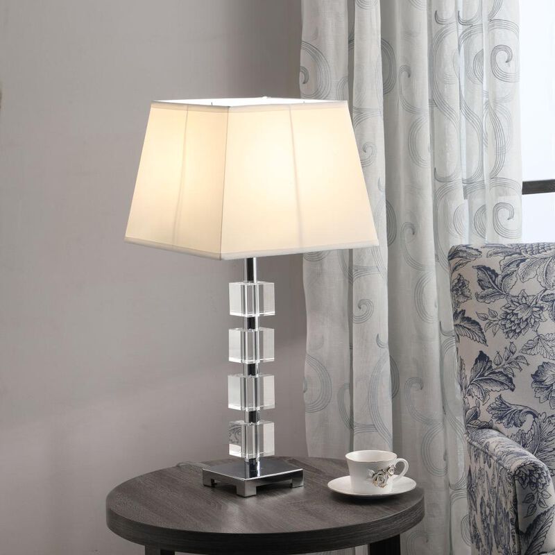 Hivvago 25" Crystal Geo Cubed Table Lamp With White Sharp Corner Square Tapered Shade