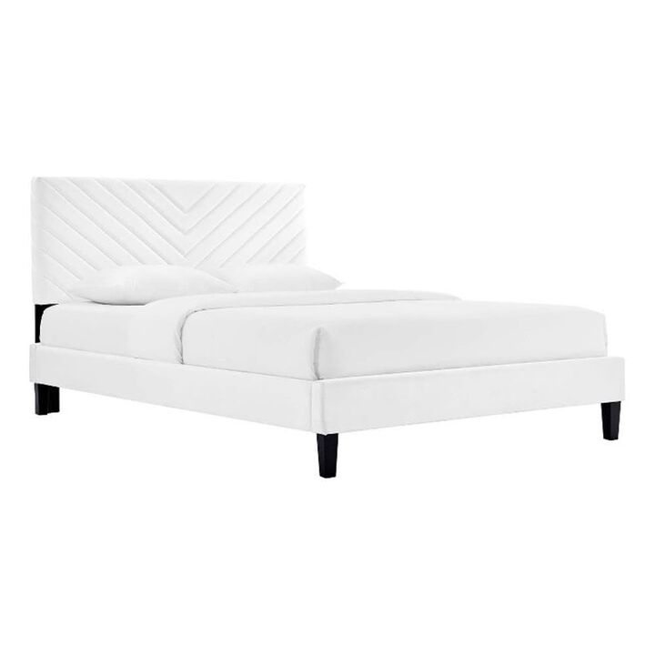 Modway Roxanne Modern Performance Velvet King Platform Bed in White