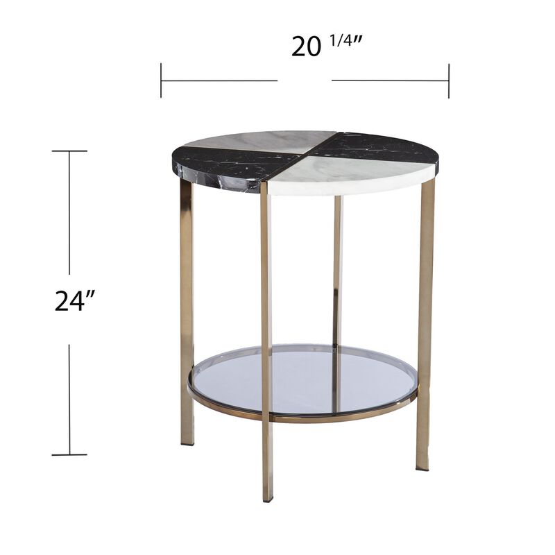Homezia 24" Black Manufactured Wood And Iron Round End Table With Two Shelves