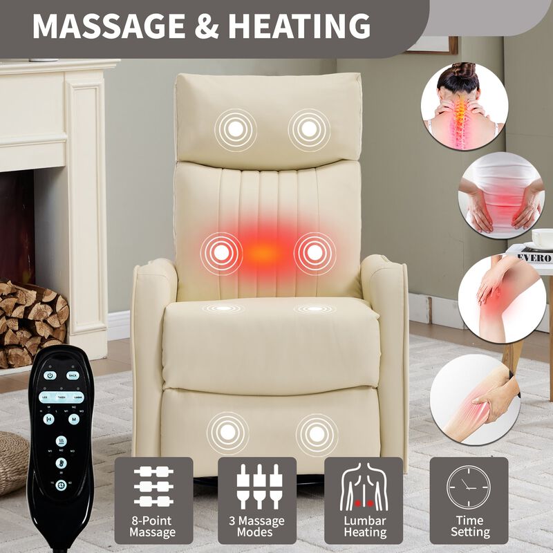 Faux Leather Manual Recliner Chair with Heat and Massage, Living Room Rocker and Swivel Chair image number 3
