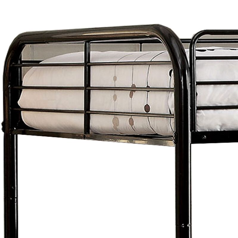 Industrial Style Full over Full Metal Bunk Bed with Tubular Frame, Black-Benzara image number 2