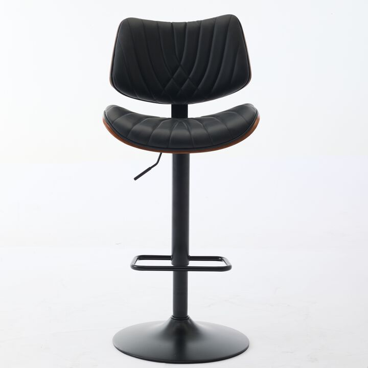 Streamdale Walnut Bentwood Faux Leather Back Swivel Bar Stool