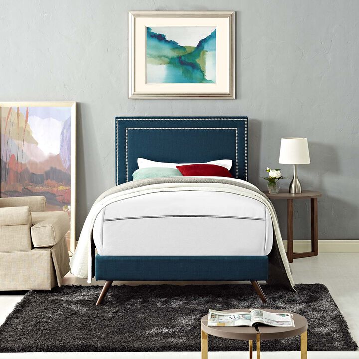 Modway - Virginia Twin Fabric Platform Bed with Round Splayed Legs Azure