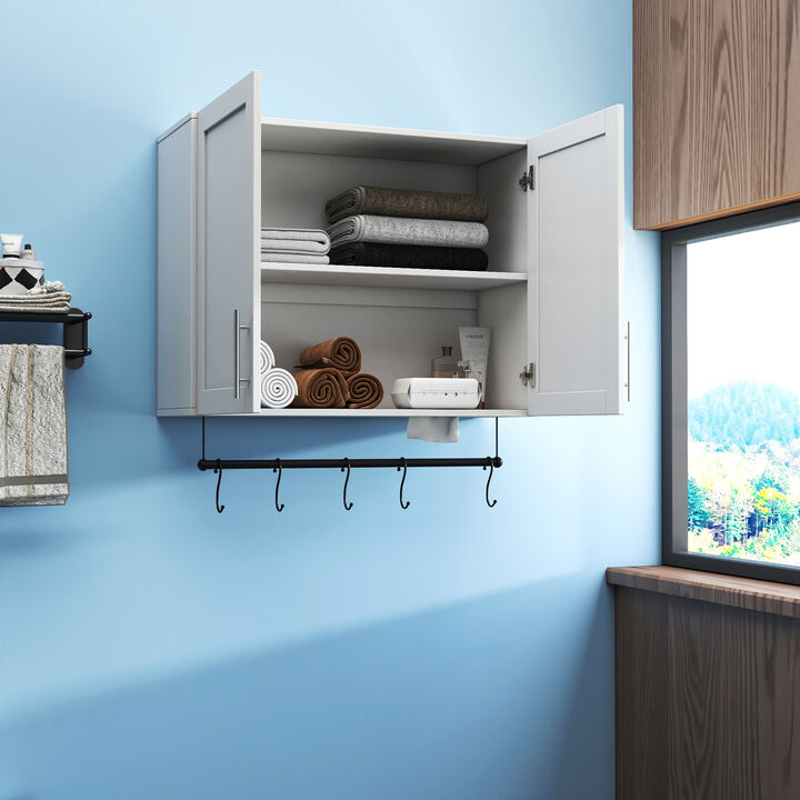 ELEMENT ACE Space-Saving Over-The-Toilet Storage Cabinet with Adjustable Shelf and Towel Bar for Modern Bathroom Organization