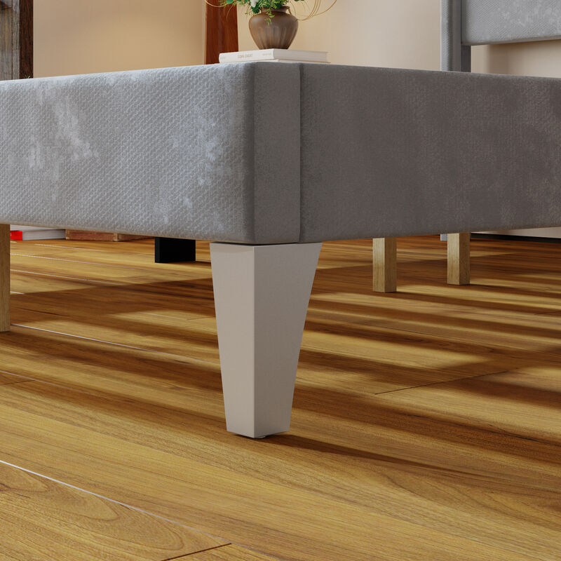 FUFU&GAGA Gray Upholstered Platform Bed with Padded Headboard, Reinforced Slat Support & Elevated Legs, Queen Size Bed Frame (83.5 in. L x 63.8 in. W x 55.3 in. H)