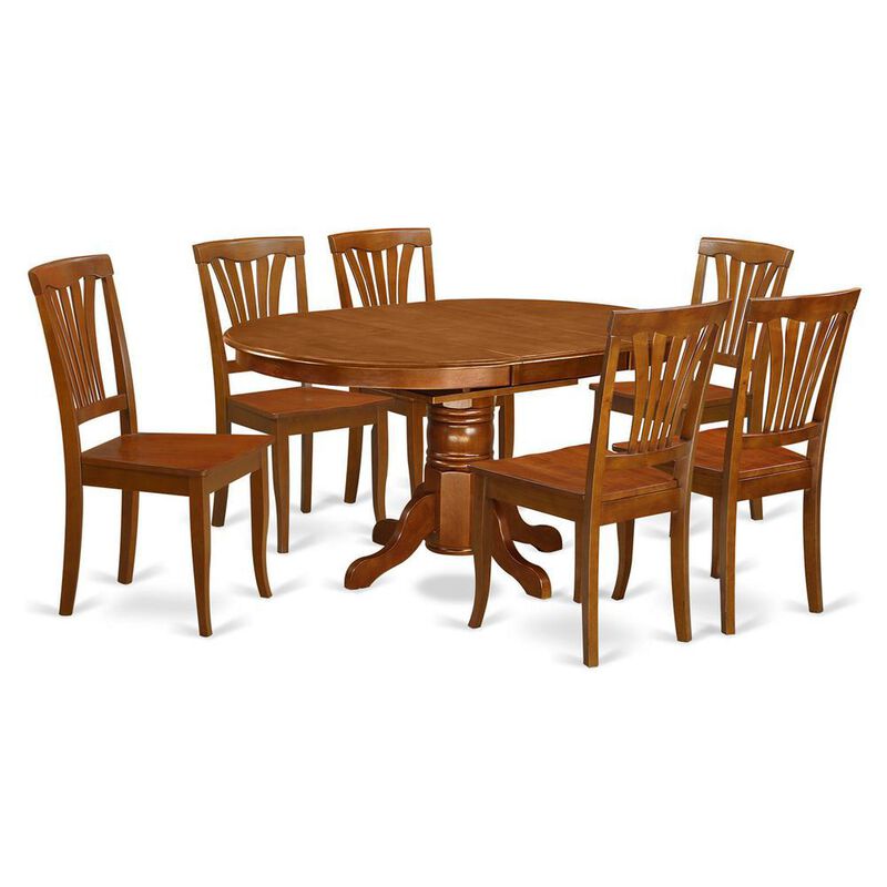 7 Pc Avon Kitchen Table Set &ndash; With Leaf and 6 Wood Dinette Chairs