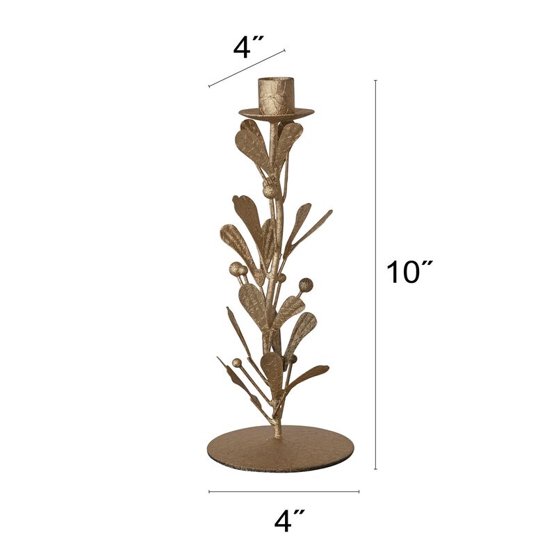 Distressed Gold Iron Leaves & Berries Taper Holder image number 1