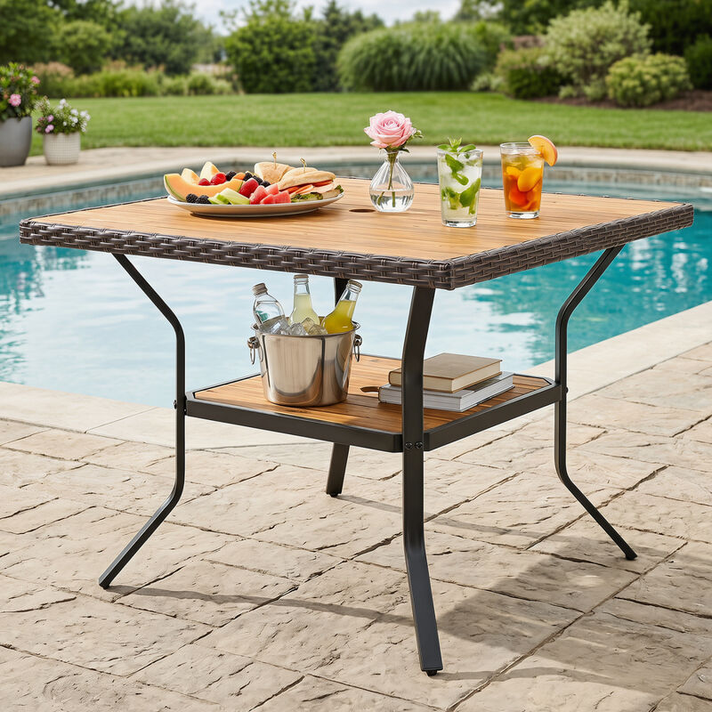 37 Inch Square Outdoor Dining Table for 4 with Acacia Wood and Umbrella Hole image number 4